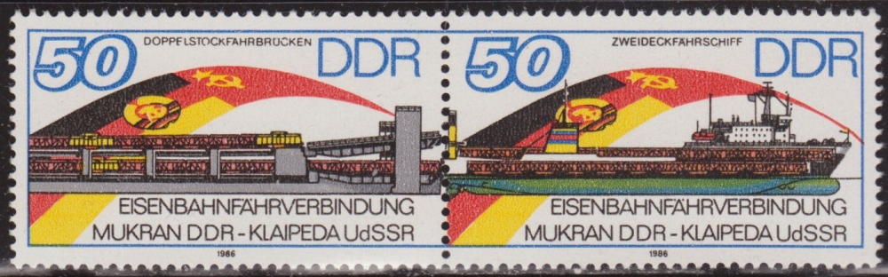 z vendido Alemania DDR 1986 Scott 2574_5 Sello ** Inauguracion Tren Ferry Mukran Klaipeda 50pf Timbres Allemagne Germania Germany Alemagne Deutschland